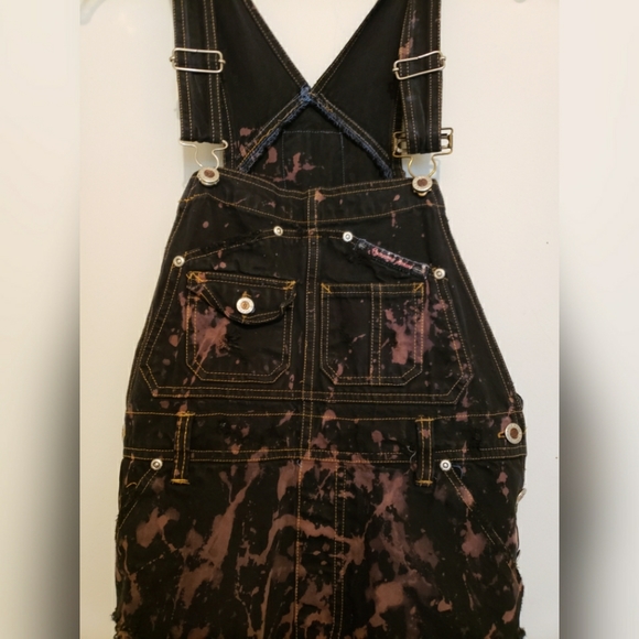 Squeeze Jeans Black Acid Washed Overalls Distressed Cutoffs Women's Size Medium - Picture 3 of 5